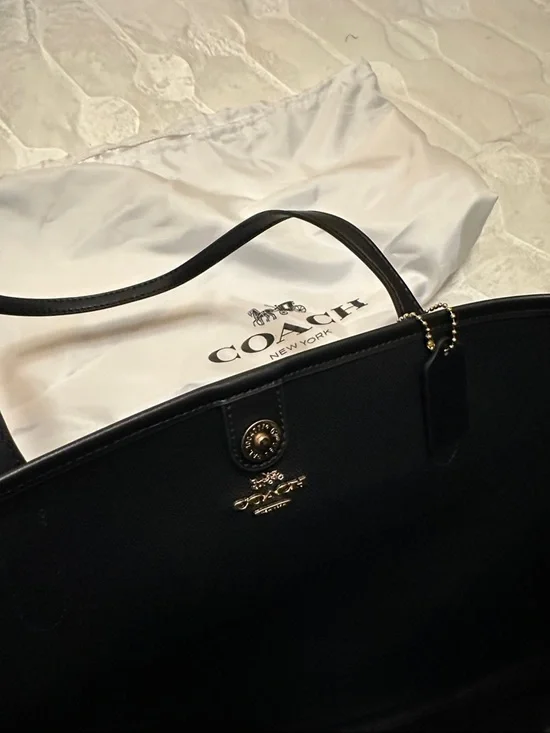 Coach Brown Signature Canvas Tote with Black Leather Straps - Picture 3 of 5
